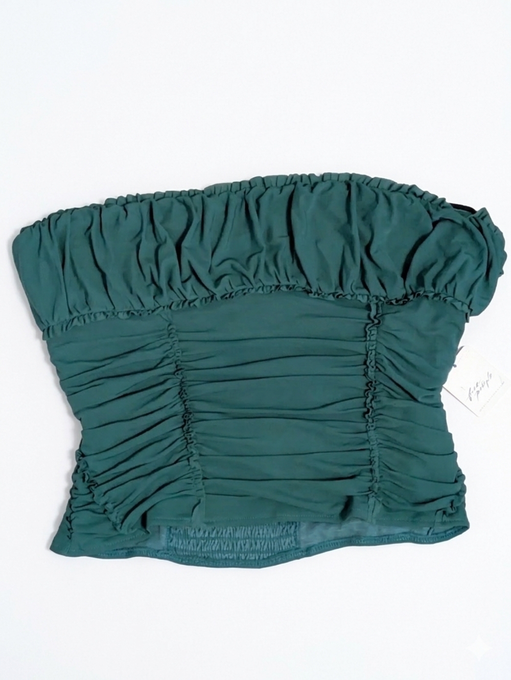 Free People Uncut Emerald Ruched Tube Top NWT Green Smocked Crop Top L Festival